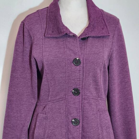Prana Purple Fleece Jacket Size Small Heather Plum Funnel Neck Button-Up Jacket - Picture 2 of 8